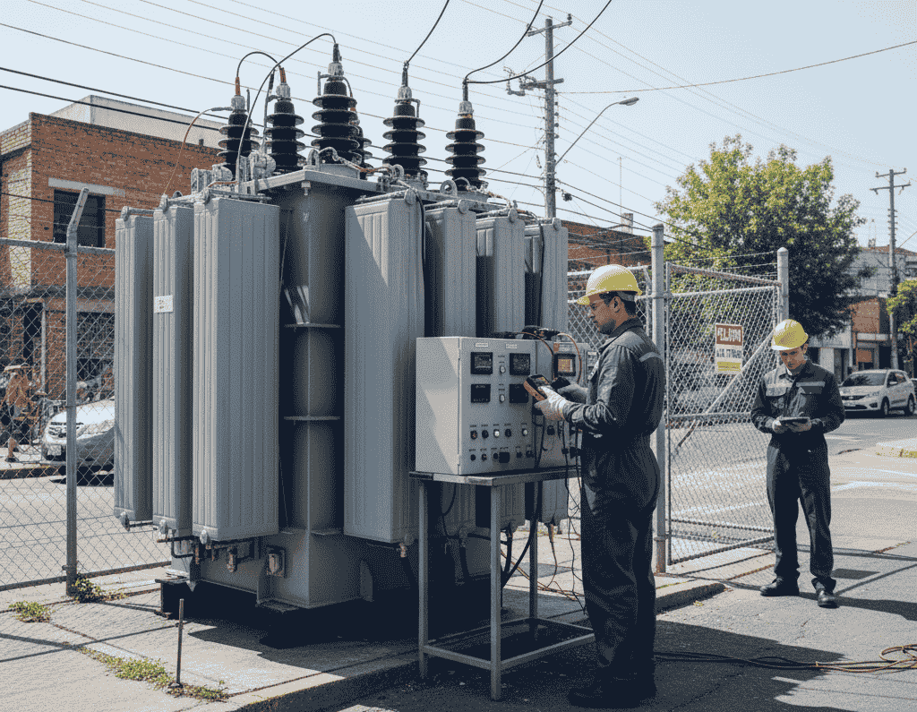 Técnico realizando mantenimiento a transformador